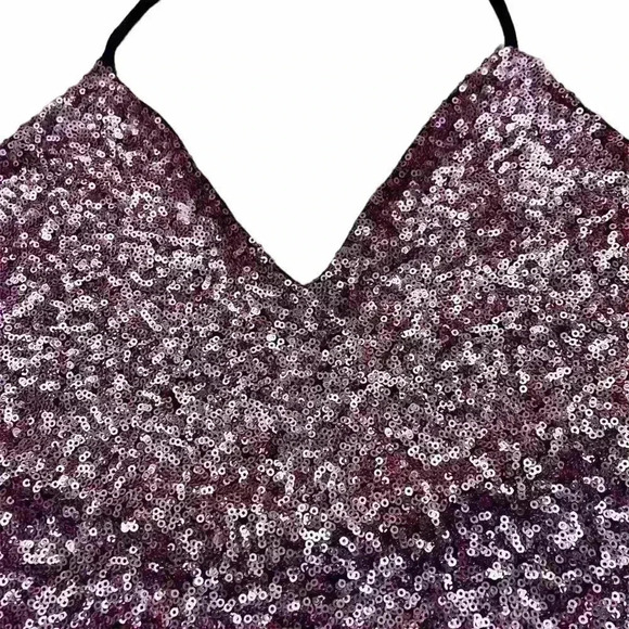 SOLEMIO pink sequin cropped halter size Large EXC CON - Picture 6 of 8